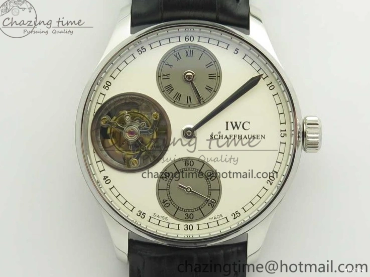 MIROTIME 0426 Upgraded Portuguese Flying Tourbillon SS White Dial 2 Sub Dials on Black Leather Strap 7161